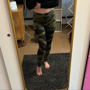 High Waisted Mesh Cut-Out Camo Leggings